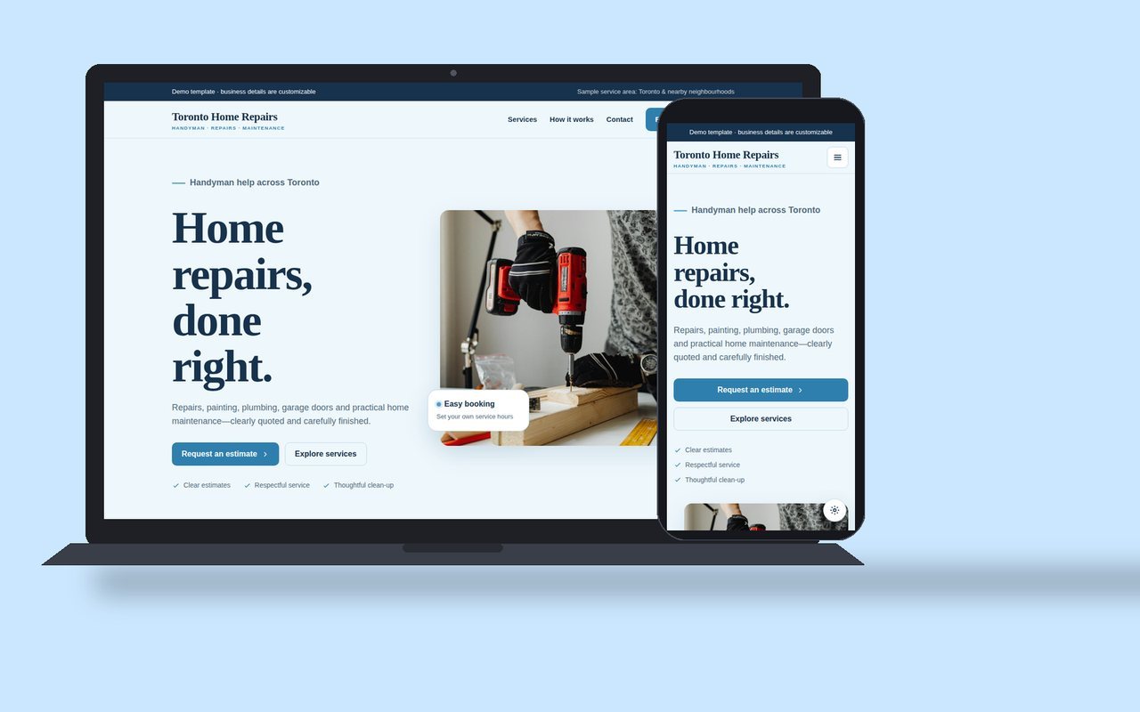 Toronto Home Repairs website shown on a laptop and a phone